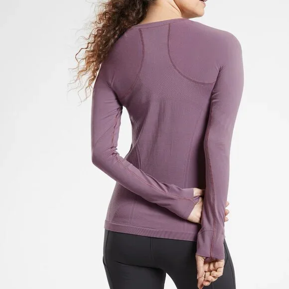 ATHLETA MOMENTUM SEAMLESS LONG SLEEVE TOP VIOLET DUSK SMALL NEW W TAGS - Picture 2 of 13